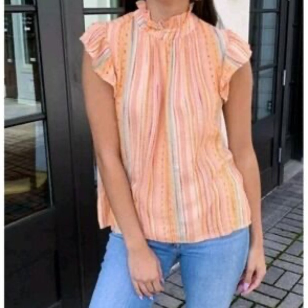 THML Boho Striped Textured Multicolor Ruffled Blouse Women's size M